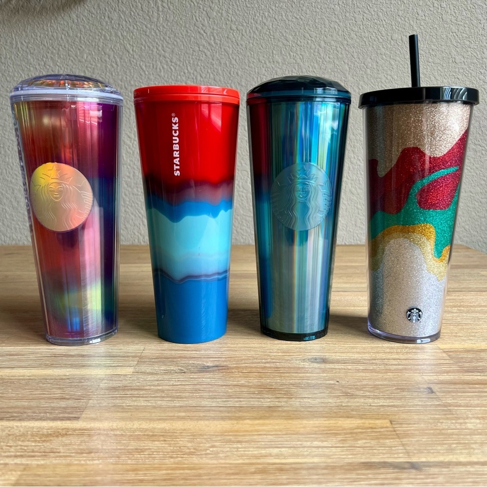 Starbucks Tumblers Lot of 4 Venti 24oz – Kaleidoscope, Glitter, Color Wave HTF - Picture 2 of 7